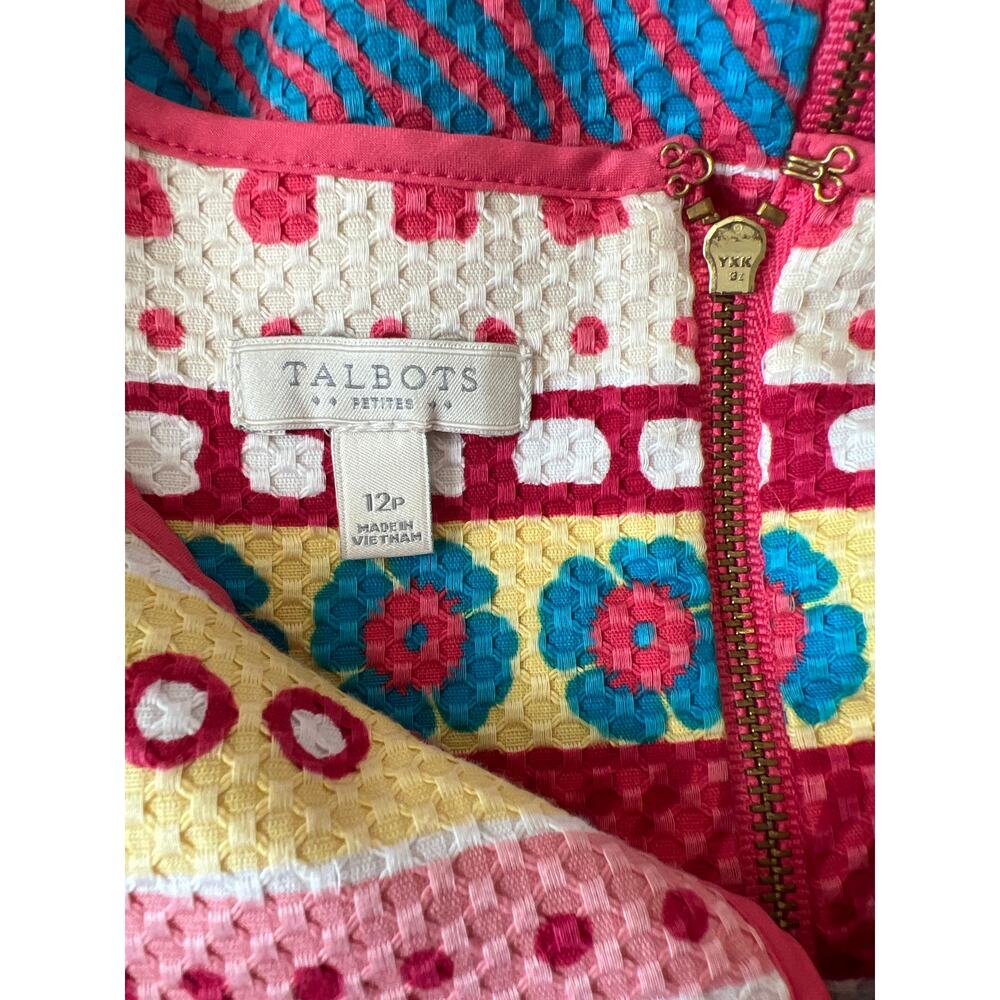 Talbots Size 12P Petite Geometric Mosaic Seersucker Sheath Dress With Pockets - Picture 3 of 5